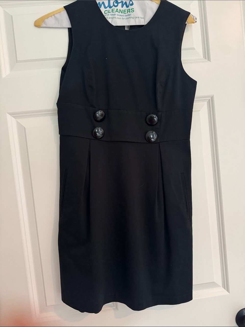 Michael Kors Black Sleeveless Shift Dress with Button Waist Accents
